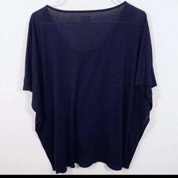 CONVERSE Navy Blue Bat Wing Scoop Neck Short Sleeve Crochet Lace Blouse - Picture 2 of 5